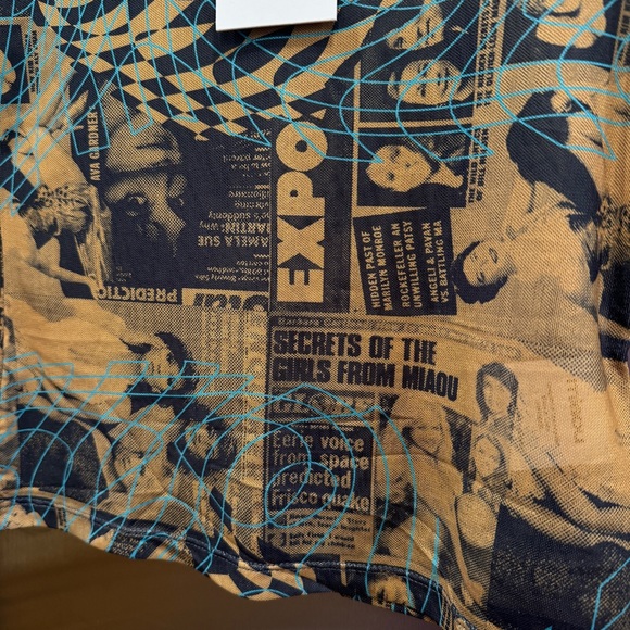 NWT Miaou Long Sleeve Tee Shirt in Mesh Wanted Print - Picture 6 of 16